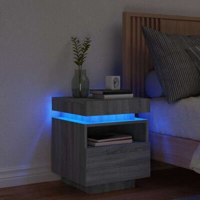 vidaXL Nachttisch mit LED-Leuchten Grau Sonoma 40x39x48,5 cm - Grau vidaXL Nachttisch mit LED-Leuchten Grau Sonoma 40x39x48,5 cm - Grau
