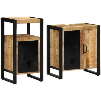 vidaXL Badezimmermöbel-Set 2 pcs Braun und Schwarz Massivholz Mango - Braun vidaXL Badezimmermöbel-Set 2 pcs Braun und Schwarz Massivholz Mango - Braun