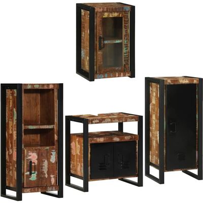 vidaXL Badezimmermöbel-Set mit Regal 4 pcs Mehrfarbig Massives Altholz - Mehrfarbig vidaXL Badezimmermöbel-Set mit Regal 4 pcs Mehrfarbig Massives Altholz - Mehrfarbig