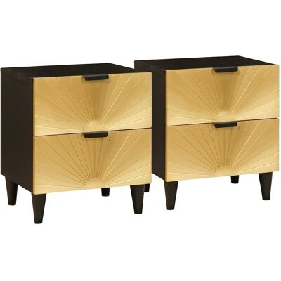 vidaXL Nachttisch 2 pcs Schwarz und Gold 40 x 33 x 46 cm Holzwerkstoff - Schwarz vidaXL Nachttisch 2 pcs Schwarz und Gold 40 x 33 x 46 cm Holzwerkstoff - Schwarz