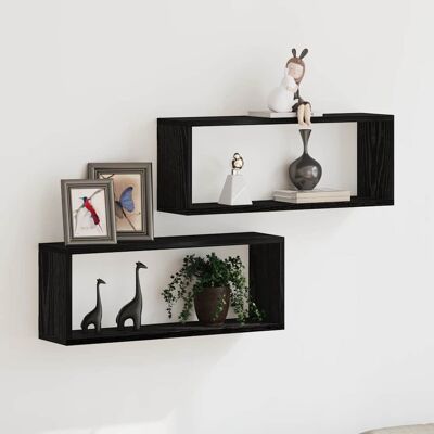 vidaXL Wandregale Set von 2 Schwarze Eiche Engineered Holz - Wandregal vidaXL Wandregale Set von 2 Schwarze Eiche Engineered Holz - Wandregal