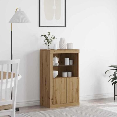 Vidaxl Rustik Eichen-LED-Schrank - Stauraum & Modernes Glaselement Vidaxl Rustik Eichen-LED-Schrank - Stauraum & Modernes Glaselement