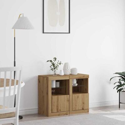 vidaXL LED-Sideboard 2 pcs Artisan-Eiche 41 x 37 x 67 cm Holzwerkstoff - Braun vidaXL LED-Sideboard 2 pcs Artisan-Eiche 41 x 37 x 67 cm Holzwerkstoff - Braun