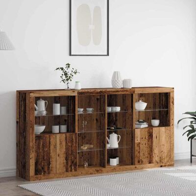 vidaXL LED-Sideboard 3 pcs Altholz 202 x 37 x 100 cm Holzwerkstoff - Braun vidaXL LED-Sideboard 3 pcs Altholz 202 x 37 x 100 cm Holzwerkstoff - Braun