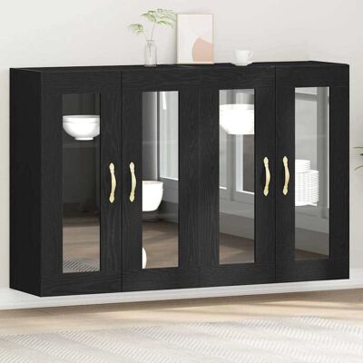 Vidaxl Wandmontiertes Schrankset - Schwarz Eiche Holz Glas Vidaxl Wandmontiertes Schrankset - Schwarz Eiche Holz Glas