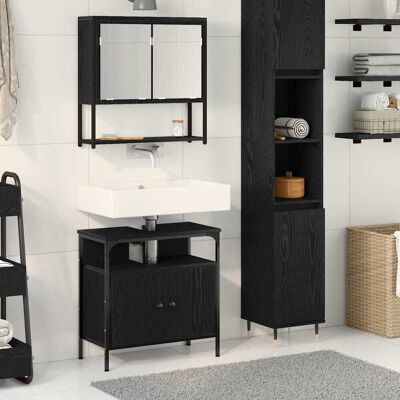 vidaXL Badezimmermöbel-Set mit Regal 2 pcs Schwarz Holzwerkstoff - Schwarz vidaXL Badezimmermöbel-Set mit Regal 2 pcs Schwarz Holzwerkstoff - Schwarz