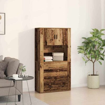 vidaXL Highboard mit Schubladen Altholz 80 x 33 x 150 cm Holzwerkstoff - Braun vidaXL Highboard mit Schubladen Altholz 80 x 33 x 150 cm Holzwerkstoff - Braun
