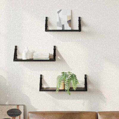 vidaXL Wandregal Wandmontiert mit Speicher 3 pcs Schwarz Eichen-Optik - Schwarz vidaXL Wandregal Wandmontiert mit Speicher 3 pcs Schwarz Eichen-Optik - Schwarz