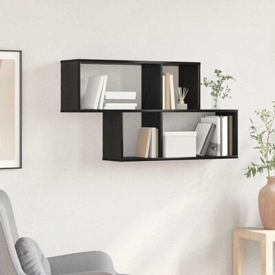 vidaXL Wandregal mit Regal Wandmontiert Schwarz Holzwerkstoff - Schwarz vidaXL Wandregal mit Regal Wandmontiert Schwarz Holzwerkstoff - Schwarz