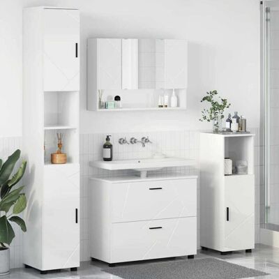 vidaXL Badezimmermöbel-Set 4 pcs Hochglanz Weiß Sperrholz und Metall - Weiß vidaXL Badezimmermöbel-Set 4 pcs Hochglanz Weiß Sperrholz und Metall - Weiß