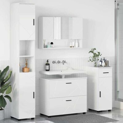vidaXL Badezimmermöbel-Set 4 pcs Hochglanz Weiß Sperrholz und Metall - Weiß vidaXL Badezimmermöbel-Set 4 pcs Hochglanz Weiß Sperrholz und Metall - Weiß