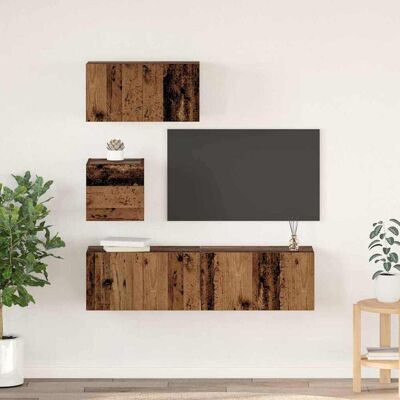 vidaXL TV-Schrankset Wandmontiert 4 pcs Altholz Holzwerkstoff - Braun vidaXL TV-Schrankset Wandmontiert 4 pcs Altholz Holzwerkstoff - Braun