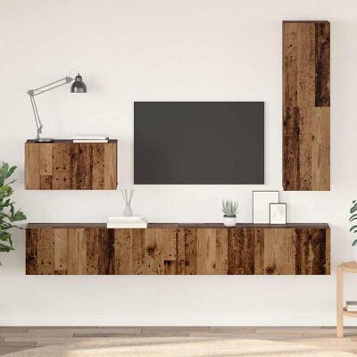 vidaXL Wand-TV-Schrank Wandmontiert 4 pcs Altholz Holzwerkstoff - Braun vidaXL Wand-TV-Schrank Wandmontiert 4 pcs Altholz Holzwerkstoff - Braun