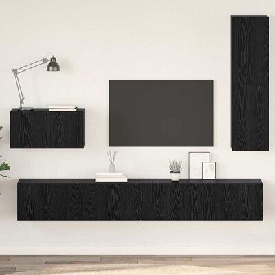 vidaXL Wand-TV-Schrank 4 pcs Schwarz Eichen-Optik Holzwerkstoff - Schwarz vidaXL Wand-TV-Schrank 4 pcs Schwarz Eichen-Optik Holzwerkstoff - Schwarz