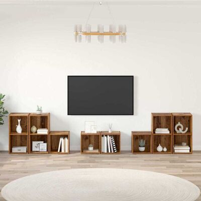 vidaXL TV-Schrank Set Wandmontiert 8 pcs Altholz Holzwerkstoff - Braun vidaXL TV-Schrank Set Wandmontiert 8 pcs Altholz Holzwerkstoff - Braun