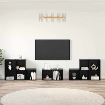 vidaXL TV-Schrank Set 8 pcs Schwarz Eichen-Optik Holzwerkstoff - Schwarz vidaXL TV-Schrank Set 8 pcs Schwarz Eichen-Optik Holzwerkstoff - Schwarz