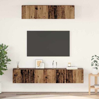 vidaXL TV-Schrankset Wandmontiert 4 pcs Altholz Holzwerkstoff - Braun vidaXL TV-Schrankset Wandmontiert 4 pcs Altholz Holzwerkstoff - Braun