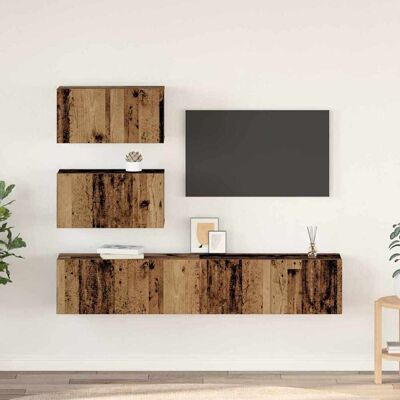 vidaXL TV-Schrankset Wandmontiert 4 pcs Altholz Holzwerkstoff - Braun vidaXL TV-Schrankset Wandmontiert 4 pcs Altholz Holzwerkstoff - Braun