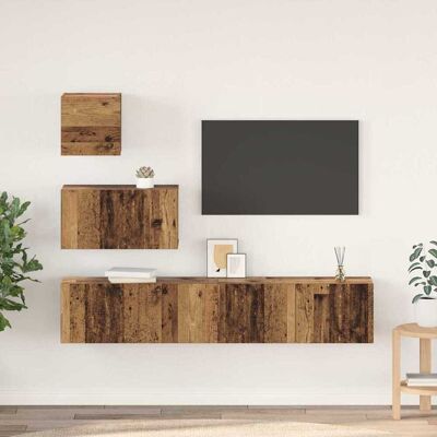 vidaXL TV-Schrankset Wandmontiert 4 pcs Altholz Holzwerkstoff - Braun vidaXL TV-Schrankset Wandmontiert 4 pcs Altholz Holzwerkstoff - Braun