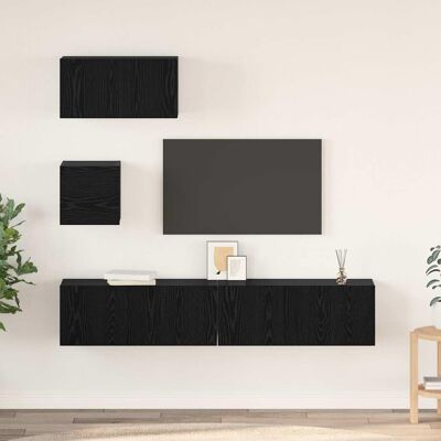 vidaXL TV-Schrankset 4 pcs Schwarz Eichen-Optik Holzwerkstoff - Schwarz vidaXL TV-Schrankset 4 pcs Schwarz Eichen-Optik Holzwerkstoff - Schwarz