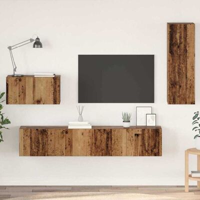 vidaXL Wand-TV-Schrank Wandmontiert 4 pcs Altholz Holzwerkstoff - Braun vidaXL Wand-TV-Schrank Wandmontiert 4 pcs Altholz Holzwerkstoff - Braun