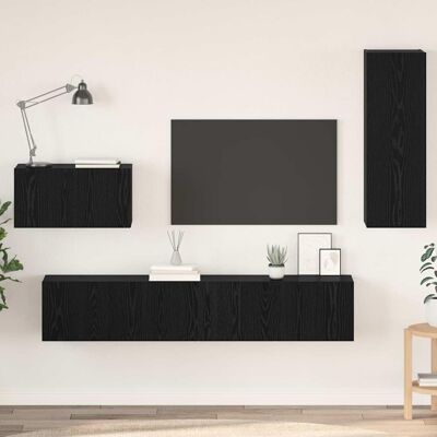 vidaXL Wand-TV-Schrank 4 pcs Schwarz Eichen-Optik Holzwerkstoff - Schwarz vidaXL Wand-TV-Schrank 4 pcs Schwarz Eichen-Optik Holzwerkstoff - Schwarz