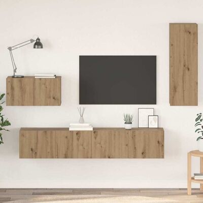 vidaXL Wand-TV-Schrank Wandmontiert 4 pcs Artisan-Eiche Holzwerkstoff - Braun vidaXL Wand-TV-Schrank Wandmontiert 4 pcs Artisan-Eiche Holzwerkstoff - Braun