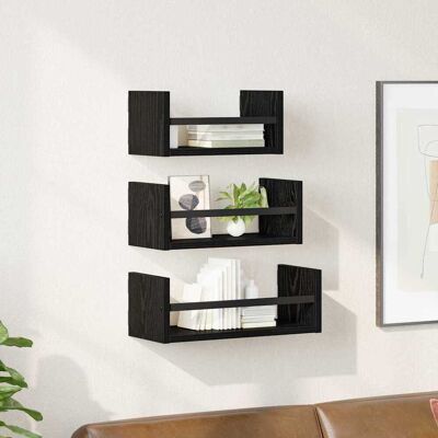 vidaXL Wandregal-Set mit Regal 3 pcs Schwarz Eichen-Optik 40x16x14cm - Schwarz vidaXL Wandregal-Set mit Regal 3 pcs Schwarz Eichen-Optik 40x16x14cm - Schwarz