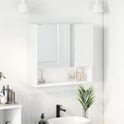 vidaXL Spiegelschrank Wandmontiert Weiß 59 x 17 x 55 cm Holzwerkstoff - Weiß vidaXL Spiegelschrank Wandmontiert Weiß 59 x 17 x 55 cm Holzwerkstoff - Weiß