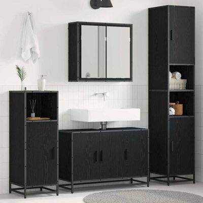 vidaXL Badezimmermöbel-Set 4 pcs Schwarz Eichen-Optik Holzwerkstoff - Schwarz vidaXL Badezimmermöbel-Set 4 pcs Schwarz Eichen-Optik Holzwerkstoff - Schwarz