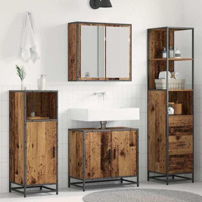 vidaXL Badezimmermöbel-Set mit Schubladen 3 pcs Altholz Holzwerkstoff - Braun vidaXL Badezimmermöbel-Set mit Schubladen 3 pcs Altholz Holzwerkstoff - Braun