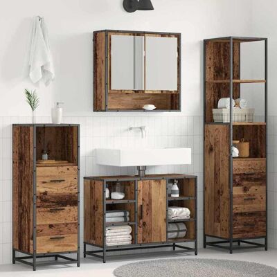 vidaXL Badezimmermöbel-Set mit Schubladen 4 pcs Altholz Holzwerkstoff - Braun vidaXL Badezimmermöbel-Set mit Schubladen 4 pcs Altholz Holzwerkstoff - Braun