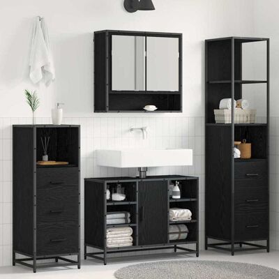 vidaXL Badezimmermöbel-Set 4 pcs Schwarz Eichen-Optik Holzwerkstoff - Schwarz vidaXL Badezimmermöbel-Set 4 pcs Schwarz Eichen-Optik Holzwerkstoff - Schwarz