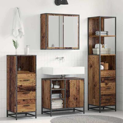 vidaXL Badezimmermöbel-Set mit Schubladen 3 pcs Altholz Holzwerkstoff - Braun vidaXL Badezimmermöbel-Set mit Schubladen 3 pcs Altholz Holzwerkstoff - Braun