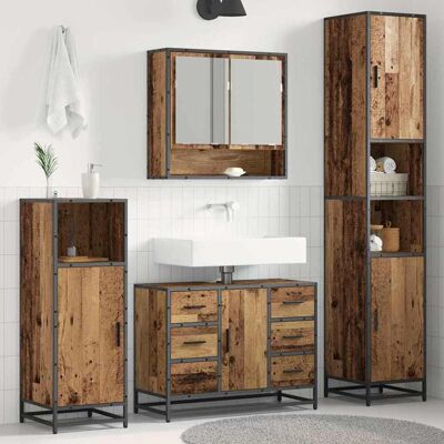 vidaXL Badezimmermöbel-Set mit Schubladen 3 pcs Altholz Holzwerkstoff - Braun vidaXL Badezimmermöbel-Set mit Schubladen 3 pcs Altholz Holzwerkstoff - Braun