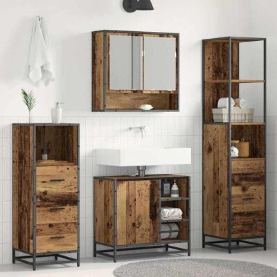 vidaXL Badezimmermöbel-Set mit Schubladen 4 pcs Altholz Holzwerkstoff - Braun vidaXL Badezimmermöbel-Set mit Schubladen 4 pcs Altholz Holzwerkstoff - Braun