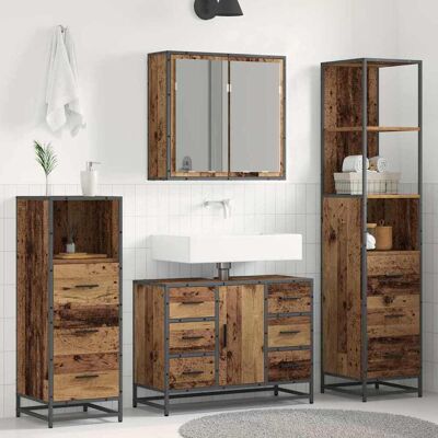 vidaXL Badezimmermöbel Set mit Schubladen 4 pcs Altholz Holzwerkstoff - Braun vidaXL Badezimmermöbel Set mit Schubladen 4 pcs Altholz Holzwerkstoff - Braun