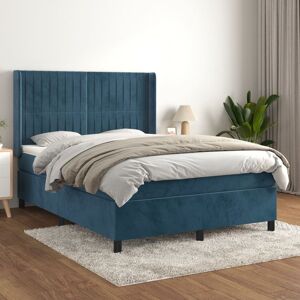 vidaXL Boxspringbett mit Matratze Dunkelblau 140x200 cm Samt - Blau