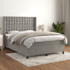 vidaXL Boxspringbett mit Matratze Hellgrau 140x190 cm Samt - Grau