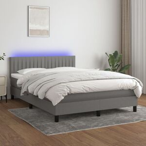 vidaXL Boxspringbett mit Matratze & LED Dunkelgrau 140x190 cm Stoff - Grau