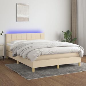 vidaXL Boxspringbett mit Matratze & LED Creme 140x190 cm Stoff - Creme