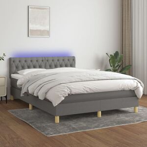 vidaXL Boxspringbett mit Matratze & LED Dunkelgrau 140x200 cm Stoff - Grau