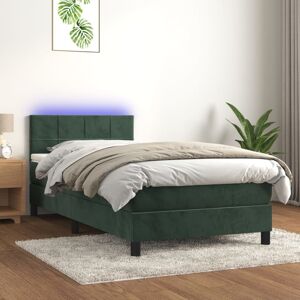 vidaXL Boxspringbett mit Matratze & LED Dunkelgrün 90x200 cm Samt - Grün