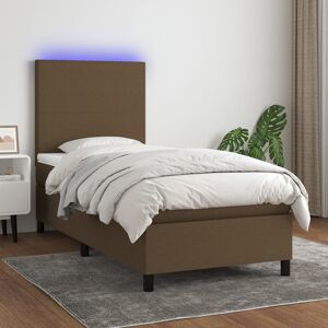 vidaXL Boxspringbett mit Matratze & LED Dunkelbraun 90x200 cm Stoff - Braun