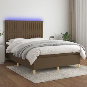 vidaXL Boxspringbett mit Matratze & LED Dunkelbraun 140x200 cm Stoff - Braun