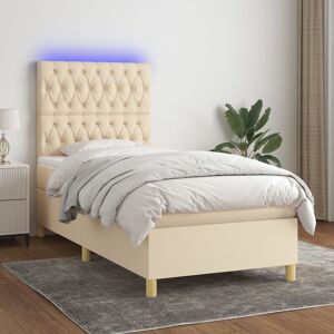 vidaXL Boxspringbett mit Matratze & LED Creme 90x200 cm Stoff - Creme