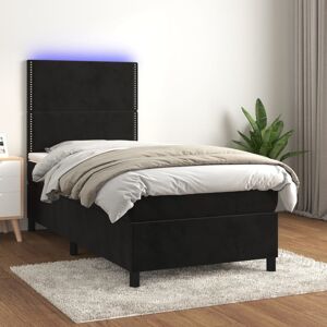 vidaXL Boxspringbett mit Matratze & LED Schwarz 100x200 cm Samt - Schwarz