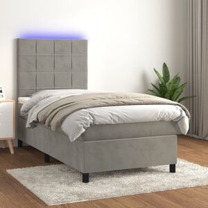 vidaXL Boxspringbett mit Matratze & LED Hellgrau 100x200 cm Samt - Grau