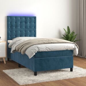 vidaXL Boxspringbett mit Matratze & LED Dunkelblau 80x200 cm Samt - Blau