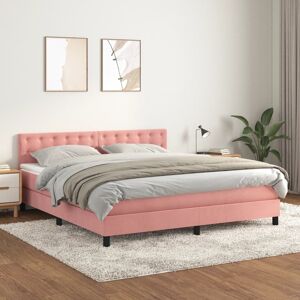 vidaXL Boxspringbett mit Matratze Rosa 160x200 cm Samt - Rosa